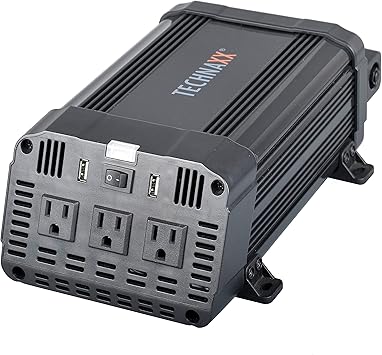 Car Power Inverter TE16, 3X Plugs, 2X USB Ports, TÜV Rheinland Certified, converts 12v to 120v - Power Output is 1200W (Continuous) & 2400W (Peak)