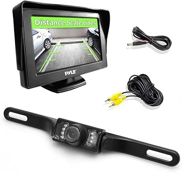 Pyle Backup Rear View Car Camera Monitor Screen System Kit - Parking & Reverse Safety Distance Scale Lines, Waterproof, Night Vision, 4.3