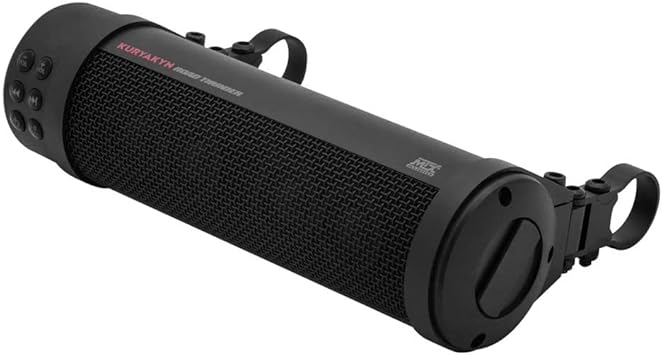 Kuryakyn 2720 MTX Road Thunder Weather Resistant Motorcycle Sound Bar Plus: 300 Watt Handlebar Mounted Audio Speakers with Bluetooth, USB Power Charger, Satin Black