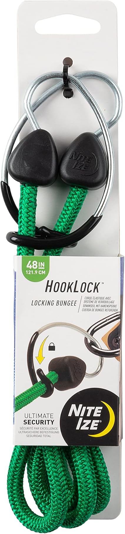 Nite IZE HookLock Locking Bungee, Bungee Cord with Locking Hook, Premium Bungee with Steel Locking Hook, 48 Inches, Green