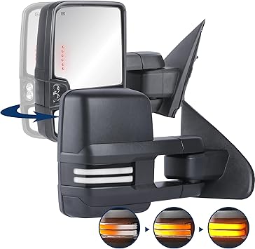 Power Folding Towing Mirrors Compatible for 2014-2018 Chevy Silverado GMC Sierra, Power Adjustment Heated Side mirror w/White DRL Sequential Turn Light (Black)