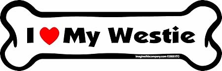 Bone Car Magnet, I Love My Westie, 2-Inch by 7-Inch