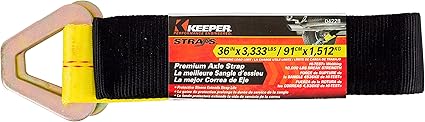 Keeper - 2” x 36” Premium Axle Tie Down Strap with D Rings - 3,333 lbs. Working Load Limit