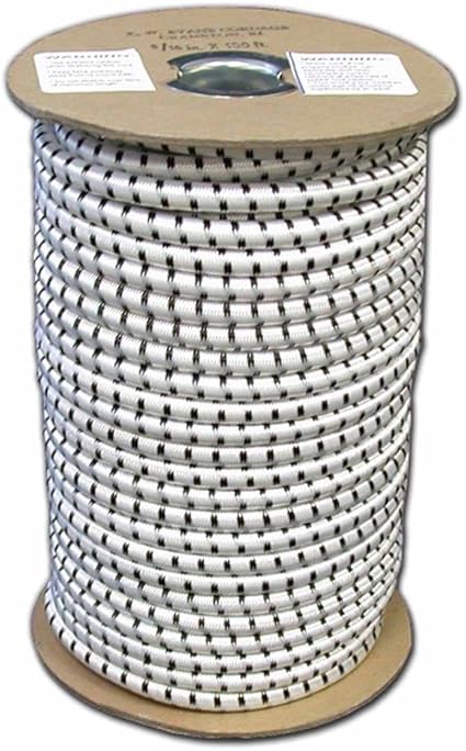 T.W Evans Cordage SC-308-050 3/8-Inch by 50-Feet Elastic Bungee Shock Cord (Pack of 1), Black/White