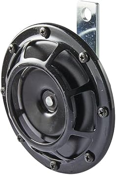 HELLA 003399061 Supertone 24V Low Tone Horn with Black Protective Grill, Single Horn