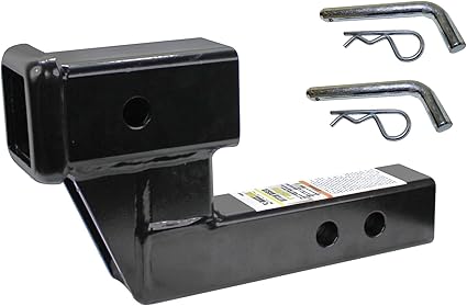 MaxxHaul 50908 Trailer Hitch Riser for 2 Inch Receiver with 4 Inch Rise & Drop with Solid Shaft, with 2 Pack Hitch Pins