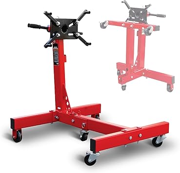 BIG RED Steel Rotating Engine Motor Stand,3/4 Ton (1,500 lbs) Capacity with Foldable Frame,5 Casters, 4 Adjustable Arms,360 Degree Rotating Head,for Vehicle Maintenance, Auto Repair,Red,AT37912-1