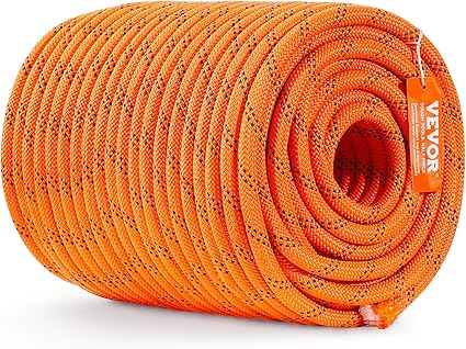 VEVOR Double Braided Polyester Rope, 1/2 in x 220 ft, 48 Strands, 8000 LBS Breaking Strength Outdoor Rope, Arborist Rigging Rope for Rock Hiking Camping Swing Rappelling Rescue, Orange/Black