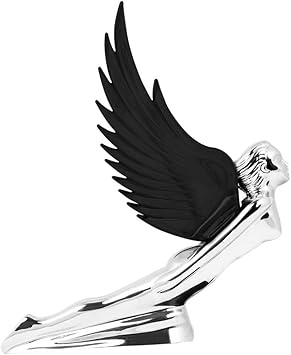 GG Grand General 48055 Black 8 X 8 inches Chrome Flying Goddess Hood Ornament with Windriders