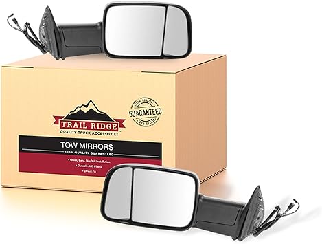 Trail Ridge Tow Mirror Power Folding Heated Signal Puddle Black Pair Set for Ram