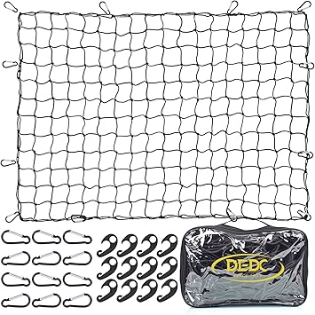 DEDC 4' x 6' Cargo Net for Pickup Truck Bed Stretches to 12' x 18',Universal Heavy Duty Truck Bed Cargo Net for Trailer 4”x4” Latex Bungee Mesh Cargo Net for SUV/Trailer/Ford/Dodge RAM/Chevy/Toyota