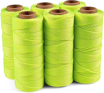 IDL Packaging #18 x 500' Twisted Mason Twine, High Visibility Neon Green - for Masonry, Laying Out Lines & Boundaries, DIY, Crafts, Gardening - 160 lbs Tensile Strength (Pack of 6)