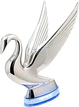 GG Grand General 47984 Chrome Swan Hood Ornament with Blue/Clear 6 LED Glow Base