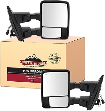 Trail Ridge Tow Mirror Power Folding Heated Smoked Signal Pair Set Compatible with 2007-2014 Ford F-150