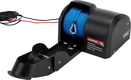 Camco TRAC Outdoors Pontoon 35-G3 Electric Anchor Winch | Features a High-Efficiency, 12-Volt DC, All Steel Gear Motor and 100-feet of Pre-Wound Double-Braid Anchor Rope | (69003)