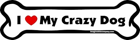 I Love My Crazy Dog Bone Car Magnet, 2-Inch by 7-Inch