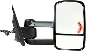 Fit System Passenger Side Towing Mirror for Silverado/Sierra, 2500, 3500, textured black, Arrow Signal, dual lens, 1st design, (no power fold/side reflector/BLIS), fold, Heated Power