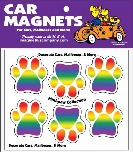 1-3/4-Inch by 1-3/4-Inch 6 Mini Paws Car Magnet, Rainbow