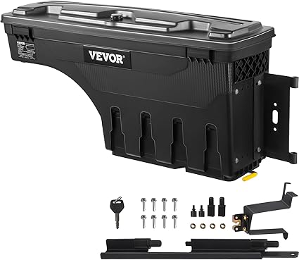 VEVOR Truck Bed Storage Box, Lockable Lid, Waterproof ABS Wheel Well Tool Box 6.6 Gal/20 L, Compatible with Chevrolet Silverado 1500 GMC Sierra 1500 2019-2020, Passenger Side, Black