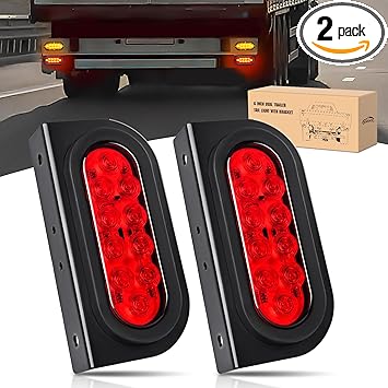 GOOACC 6Inch Oval Trailer Tail Light 2PCS 10LED Red Stop Brake Turn Signals Lights w/Surface Mount Grommets Plugs Mounting Brackets IP67 Waterproof for Trailer Truck RV Tractor