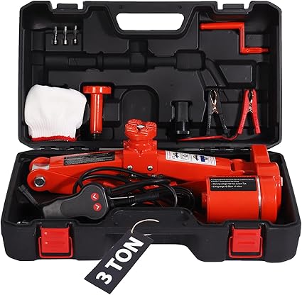 Electric Car Jack Kit 3 Ton 12 Volt Automotive Jack, Electric Scissor Jack for Car Sedan and SUV, Portable Car Jack for Tire Change and Road Emergencies, Lifting Range 5.5 to 16.54 Inch (Red)