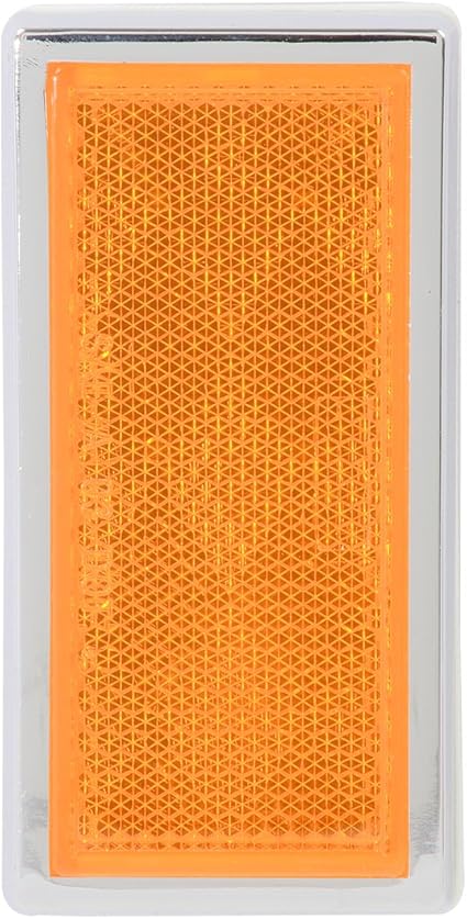 GG Grand General 80851 Amber Rectangular Stick-On Reflector with Chrome Plastic Trim For Trucks, Towing, Trailers, RVs and Buses, 1 Pack