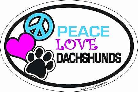 4-Inch by 6-Inch Car Magnet Oval, Peace Love Dachshunds