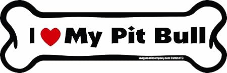 Bone Car Magnet, I Love My Pit Bull, 2-Inch by 7-Inch