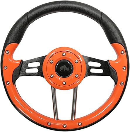 Red Hawk ACC-SW125 Steering Wheel Compatible With/Replacement For E-Z-Go, Club Car and Yamaha, Aviator 4 Style, Orange Grip with Black Spokes Golf Carts