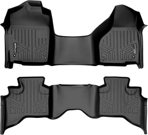 SMARTLINER Floor Mats 2 Row Liner Set Black Compatible with 2012-2022 RAM 1500 Quad Cab with 1st Row Bench Seat and Dual Floor Hooks