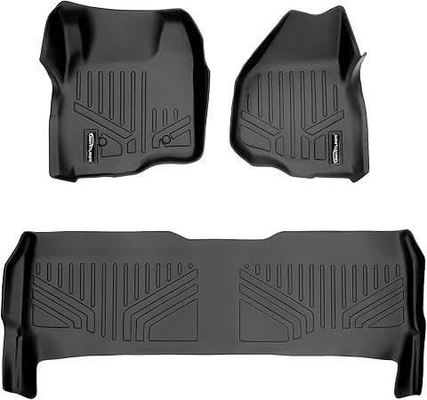 SMARTLINER Floor Mats Liner Set Black for 2011-2012 F-250/F-350/F-450/F-550 Super Duty Crew Cab with Depressed Drivers Side Pedal.