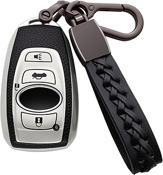 for Subaru Key Fob Cover Soft TPU with Keychain Key Case Holder 360 Degree Protection Compatible with Subaru Forester CrossTrek Outback WRX Ascent BRZ Impreza Legacy, Silver