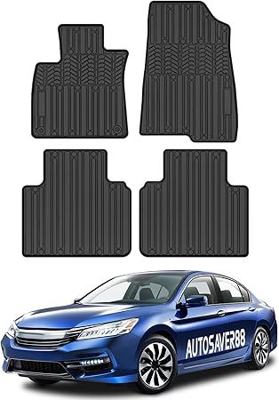 AUTOSAVER88 Floor Mats Fit for Honda Accord 2018-2022, TPE Custom Fit for Waterproof Car Floor Liners, All Weather Protection Interior Car Liners Accessories 1st & 2nd Row Car Mats Full Set, Black