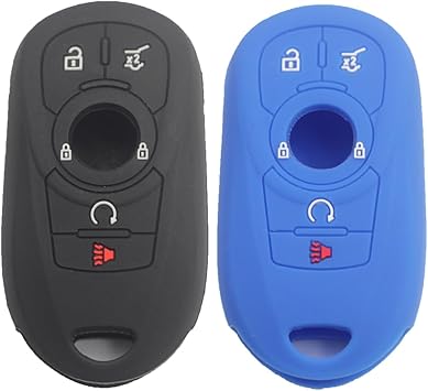 2pcs 5 Buttons Silicone Rubber Smart Key Fob Cover Case Protector Holder Compatible with Buick Encore Lacrosse Enclave Envision Regal Black Blue