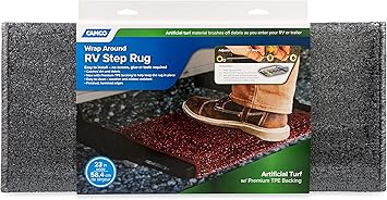 Camco 42945 Gray Premium Wrap Around RV Step Rug (Turf Material (22