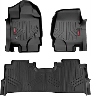 Rough Country All Weather Floor Mats Set for Ford F-150 SuperCrew-Cab (2015-2024) - Custom Fit Rubber F150 Floor Mats, Durable Rubber Truck Mats, Waterproof Truck Floor Mats