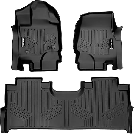 SMARTLINER Custom Fit Floor Mats 2 Row Liner Set Black Compatible with 2021-2023 Ford F-150 SuperCrew Cab with 1st Row Bucket Seats & 2nd Row Under Seat Storage