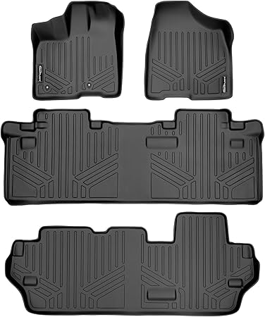 SMARTLINER Custom Fit Floor Mats 3 Row Liner Set Black for 2011-2012 Toyota Sienna 8 Passenger Model