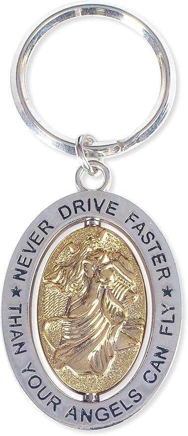 AngelStar Never Driver Faster Than Your Angles Can Fly Angel Key Chain, Silver 1.25