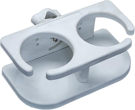 Extreme Max 3005.5687 Adjustable 2-Drink Mug Cup & Can Holder for Horizontal and Vertical Round Pontoon Rails - White