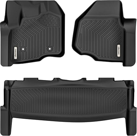 OEDRO Floor Mats Compatible with 2012-2016 Ford F-250/F-350/F-450 SuperCrew/Crew Cab, Custom Fit Front & 2nd Seat 2 Row Liner Set - Black TPE All-Weather Guard