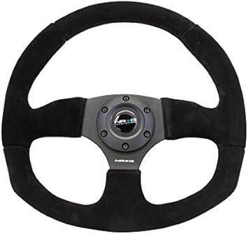 NRG Innovations NRG-RST-009S Reinforced Steering Wheel Premium Suede Leather Steering Wheel With/BLACK Stitch/Spoke D-Shape Flat Bottom 320MM / 330 MM