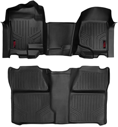 Rough Country All Weather Floor Mats Set for Chevy/GMC 1500/2500HD Crew-Cab (2007-2013) - Custom Fit Rubber Floor Mats, Rubber Truck Mats, Durable, Waterproof Truck Floor Mats