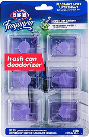 Clorox Fraganzia Adhesive Garbage Can Air Freshener Gel, Lavender with Eucalyptus Scent - No Plug, Stick On Trash Can Deodorizer and Odor Absorber, Gel Air Fresheners for Home and Kitchen, 6 Count