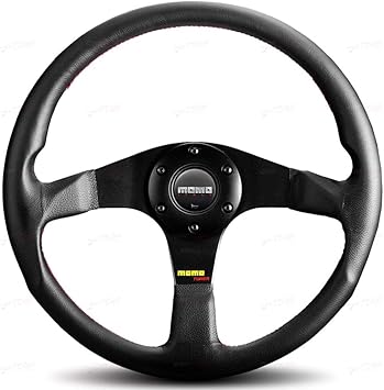 MOMO Motorsport Tuner Steering Wheel Black Leather Grip Brushed Black Anodized Spoke 320mm