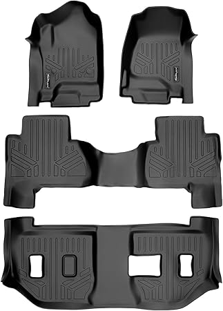 SMARTLINER All Weather Custom Fit 3 Row Black Floor Mat Liner Set Compatible with 2015-2020 Cadillac Escalade (Only Fits ESV Models)