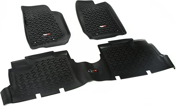 Rugged Ridge Floor Liner Set for Jeep Wrangler JKU | Front & Rear, 3-Piece Set, All-Terrain, Black | 12987.04 | Fits 2007-2018 Jeep Wrangler JKU 4-Door