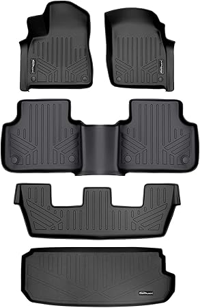 SMARTLINER Custom Fit Floor Mats 3 Rows and Cargo Liner Behind 3rd Row Set Black for 2017-2022 Audi Q7 - All Models