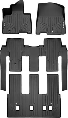 SMARTLINER Custom Fit Black 3 Row Floor Mat Liner Set Compatible with 2022-2023 Kia Carnival MPV (Only Fits 8 Passenger Models. Fits LX w/seat Package, EX and SX. Does NOT fit Prestige Models)