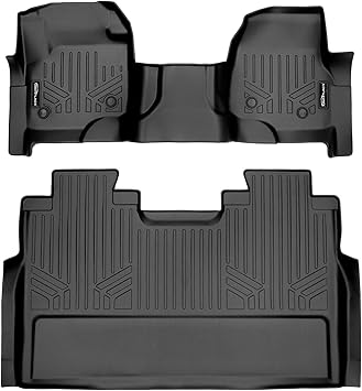 MAXLINER Floor Mats Set (Both Rows 1pc) Black for 2017-2021 Super Duty Crew with Vinyl Flooring and 2nd Row Bench Seat